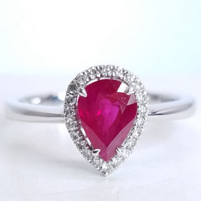 1.14 Total Carat Pear Cut Ruby Diamond Engagement Ring