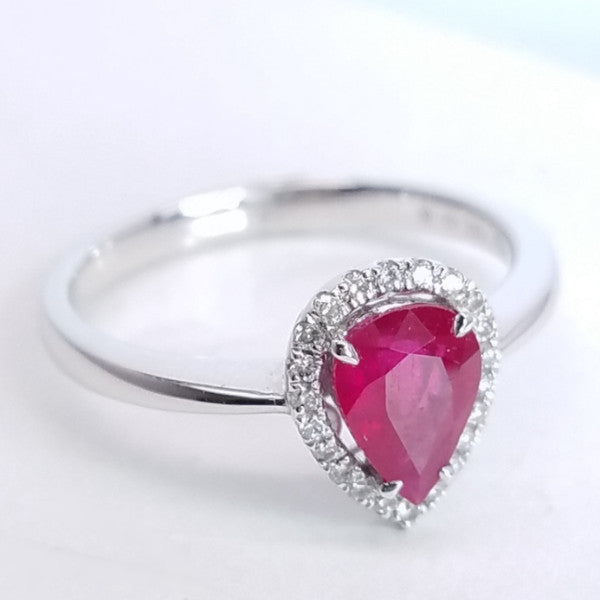 1.14 Total Carat Pear Cut Ruby Diamond Engagement Ring
