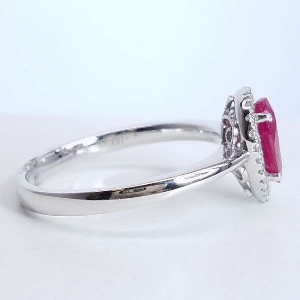 1.14 Total Carat Pear Cut Ruby Diamond Engagement Ring