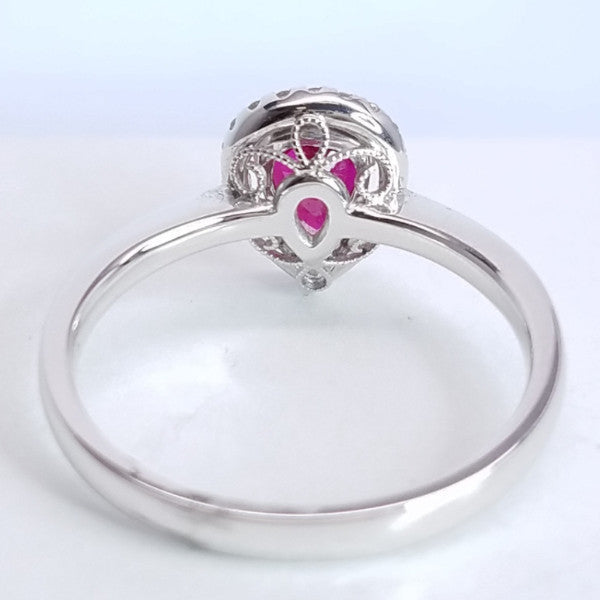 1.14 Total Carat Pear Cut Ruby Diamond Engagement Ring