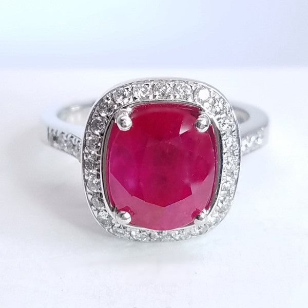 "ENGR01820" Diamond Ruby Halo Set Gem Ring