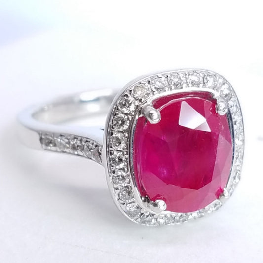 "ENGR01820" Diamond Ruby Halo Set Gem Ring