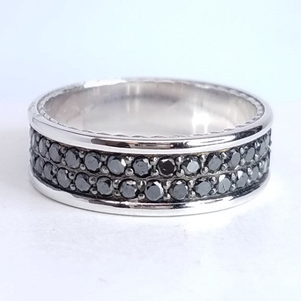 "WEDB01143" Black Diamond Wedding Band made in 18K White Gold