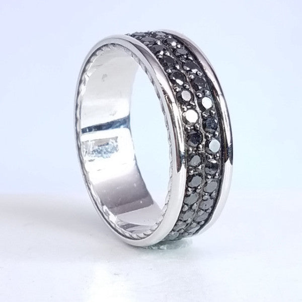 "WEDB01143" Black Diamond Wedding Band made in 18K White Gold