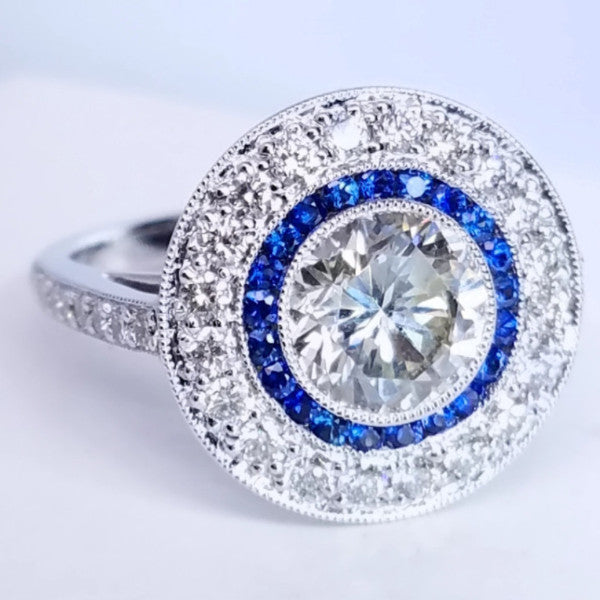 "ENGR02613" Round Engagement & Sapphire Accented Ring