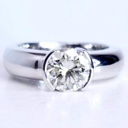 "ENGR02292" Half Bezel Round Diamond Engagement Ring