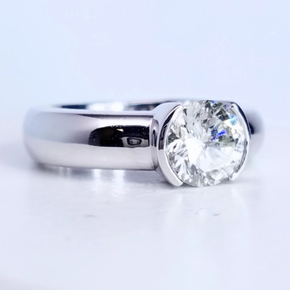 "ENGR02292" Half Bezel Round Diamond Engagement Ring
