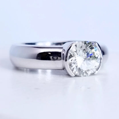 "ENGR02292" Half Bezel Round Diamond Engagement Ring