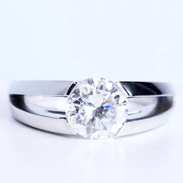 "ENGR02737" Half Bezel Round Diamond Engagement Ring