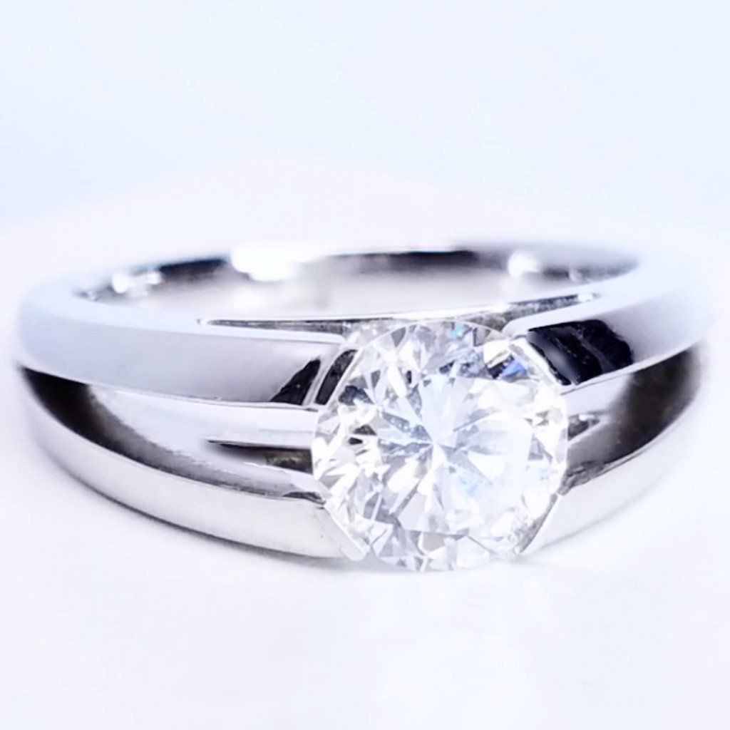 "ENGR02737" Half Bezel Round Diamond Engagement Ring