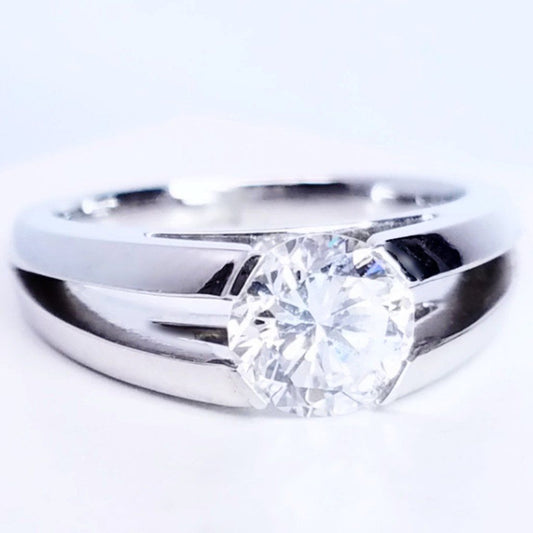 "ENGR02737" Half Bezel Round Diamond Engagement Ring