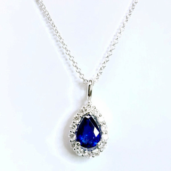 "PEND01643" Pear Shape Diamond & Sapphire Drop Pendant