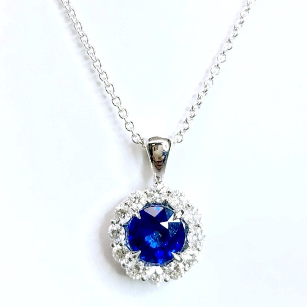 "PEND01478" Round Sapphire Pendant With Diamonds