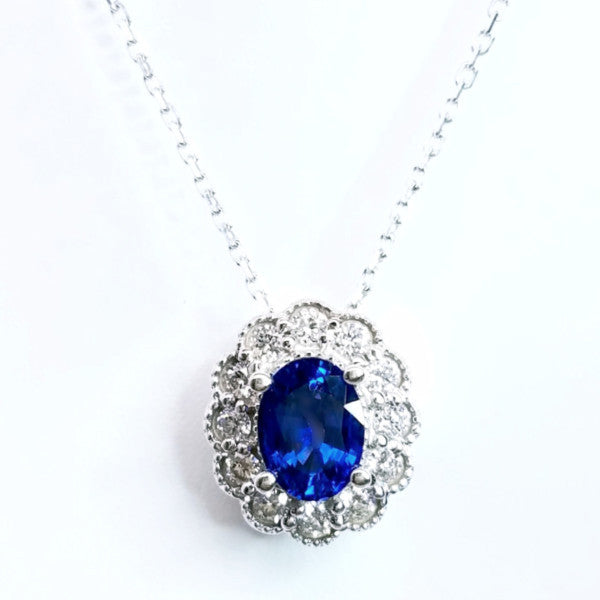"PEND01362" Vintage Inspired Sapphire & Diamond Pendant
