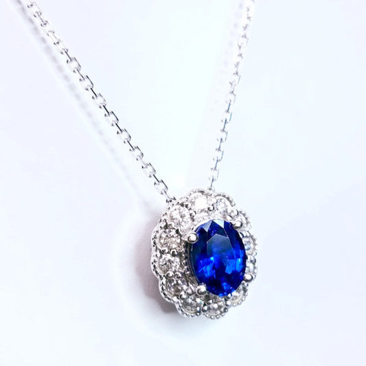 "PEND01362" Vintage Inspired Sapphire & Diamond Pendant
