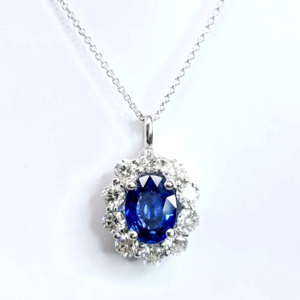 "PEND01572" Sapphire Diamond Pendant On A Chain
