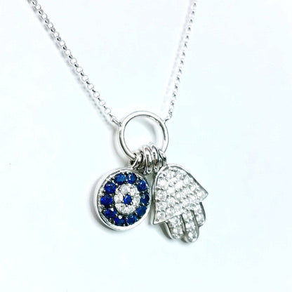 "PEND01404" Sapphire Evil Eye and Hamsa Diamond Pendant