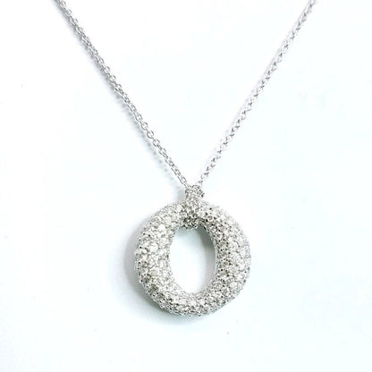 3.21 Carat Round Diamond Pave in 18K White Gold O Shaped Pendant on 16" Chain