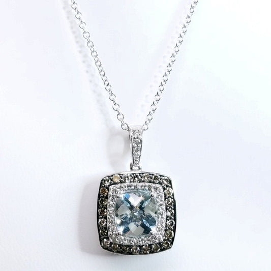 Soft Aqua Cushion Double Halo Pendant