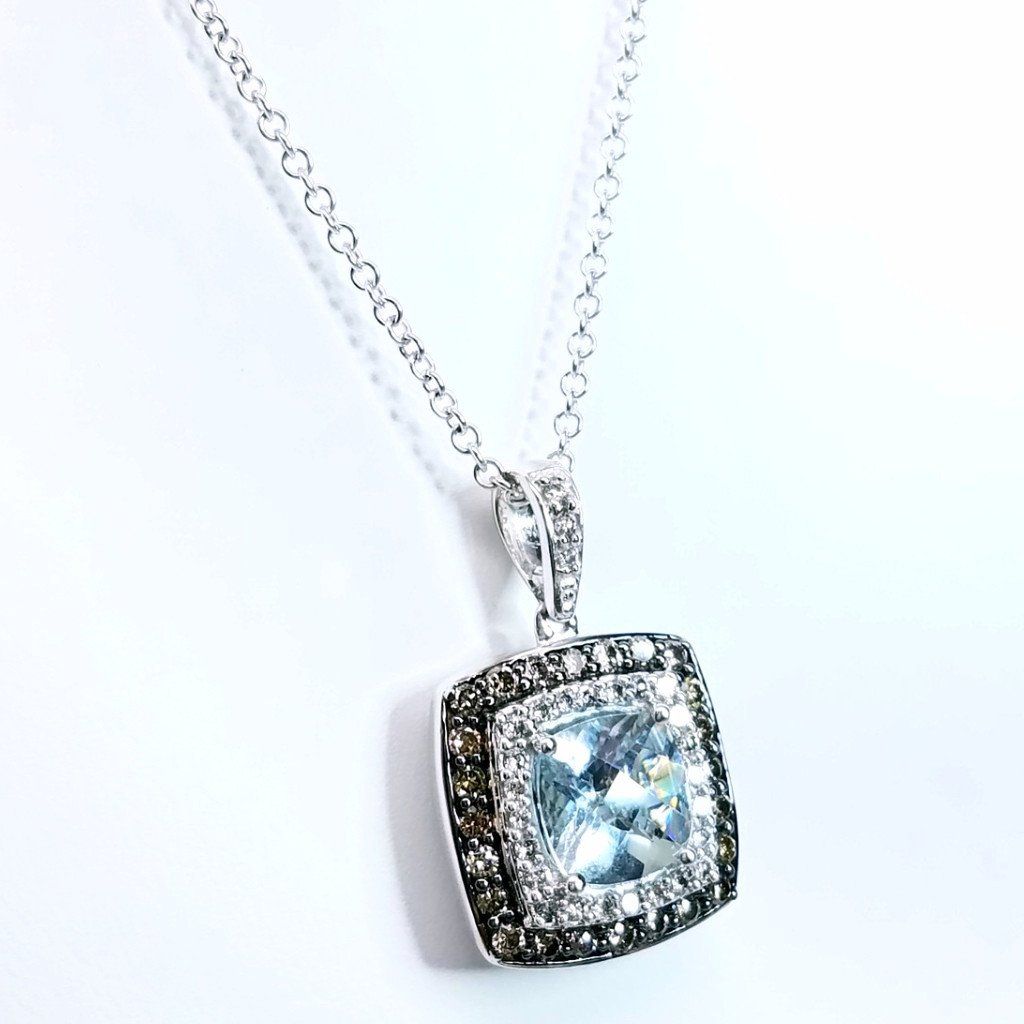Soft Aqua Cushion Double Halo Pendant