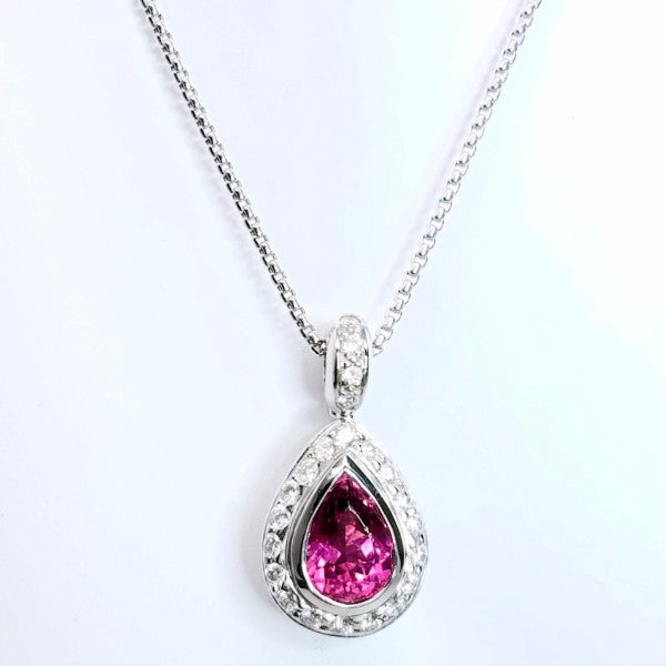"PEND01382" Pink Tourmaline Diamond Pendant On A Chain