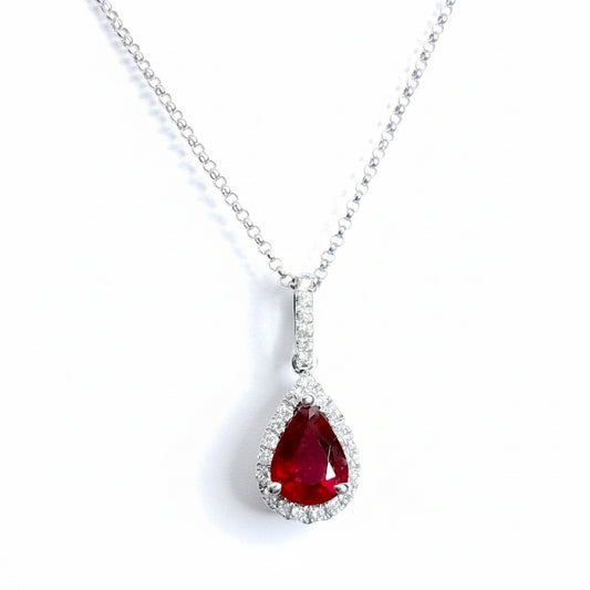 "PEND01054" Pear Shape Ruby Diamond Drop Pendant