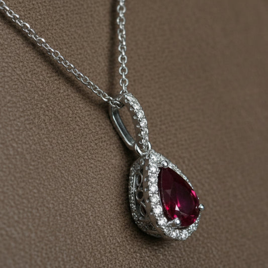 "PEND01054" Pear Shape Ruby Diamond Drop Pendant