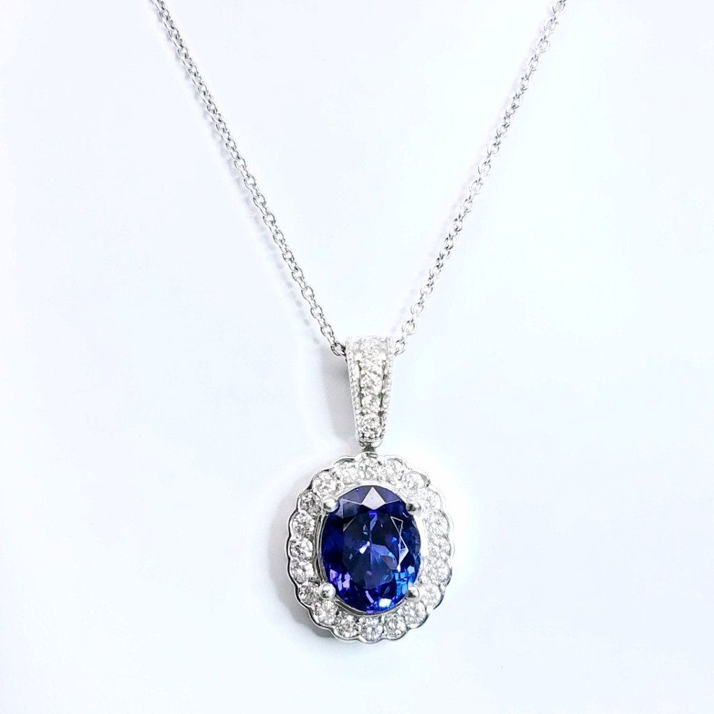 "NECK01030" Rich Royal Tanzanite Diamond Pendant