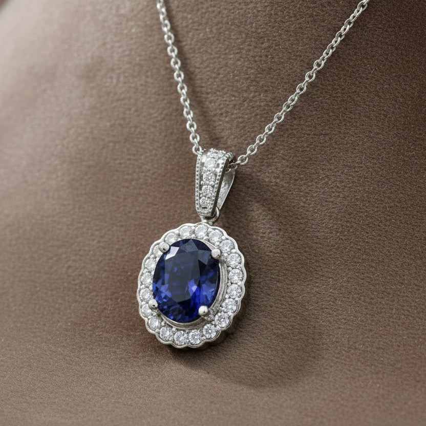 "NECK01030" Rich Royal Tanzanite Diamond Pendant