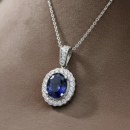 "NECK01030" Rich Royal Tanzanite Diamond Pendant
