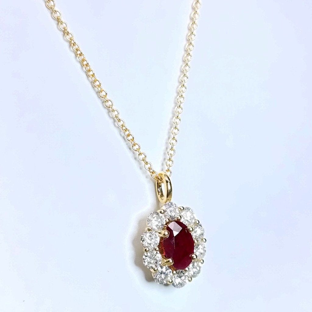 "PEND01613"Classic Ruby Elegant Diamond Pendant in Yellow Gold