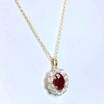 "PEND01613"Classic Ruby Elegant Diamond Pendant in Yellow Gold