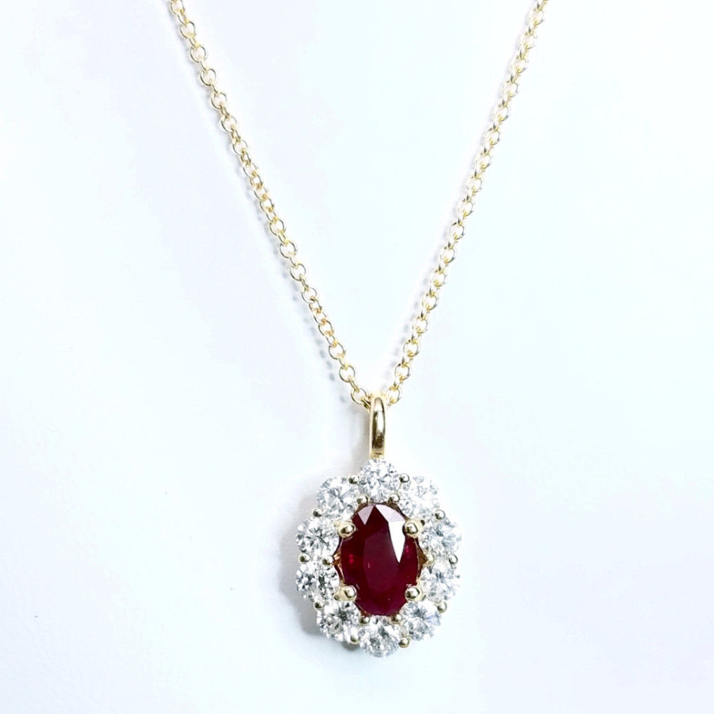 "PEND01613"Classic Ruby Elegant Diamond Pendant in Yellow Gold