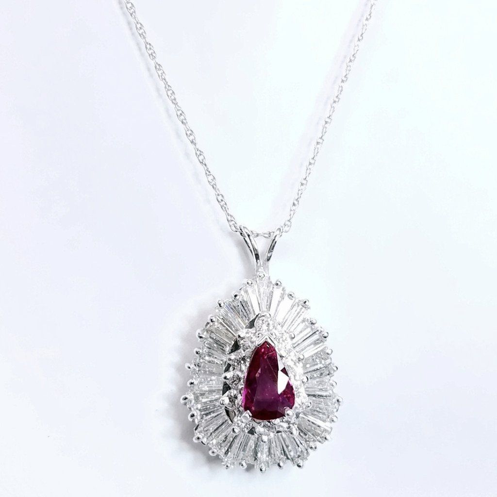 "PEND01611" Vintage Inspired Diamond & Ruby Pendant