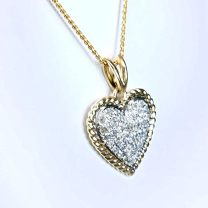 "PEND01654" 14K Yellow Gold Diamond Heart Pendant Rope Detailing