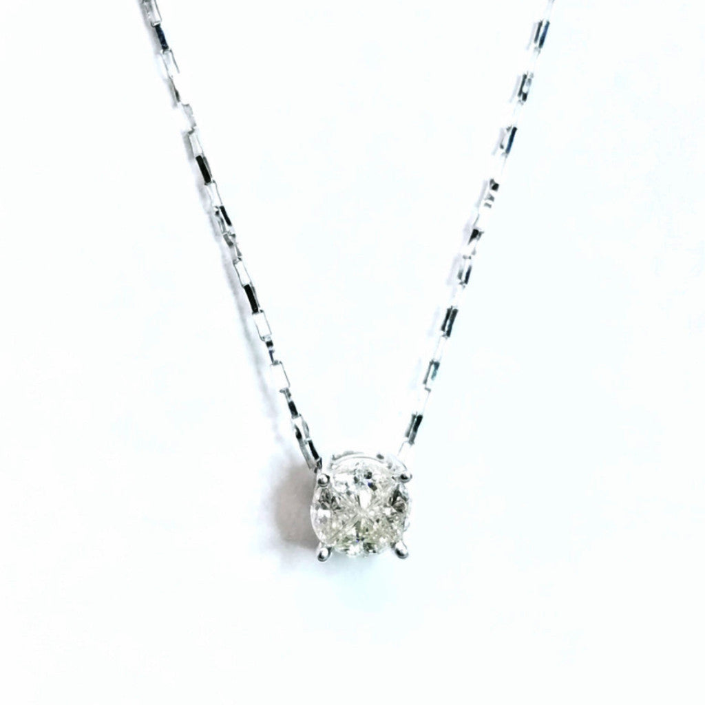 "PEND01078" ROUND Cluster DIAMOND NECKLACE 14K WHITE GOLD