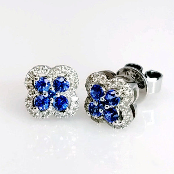 "EARR01015" Blue Sapphire & Diamond Earrings