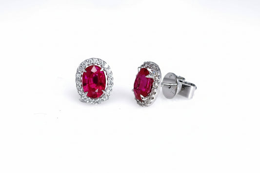 "EARR00619" Ruby & Diamond Oval Stud Earrings