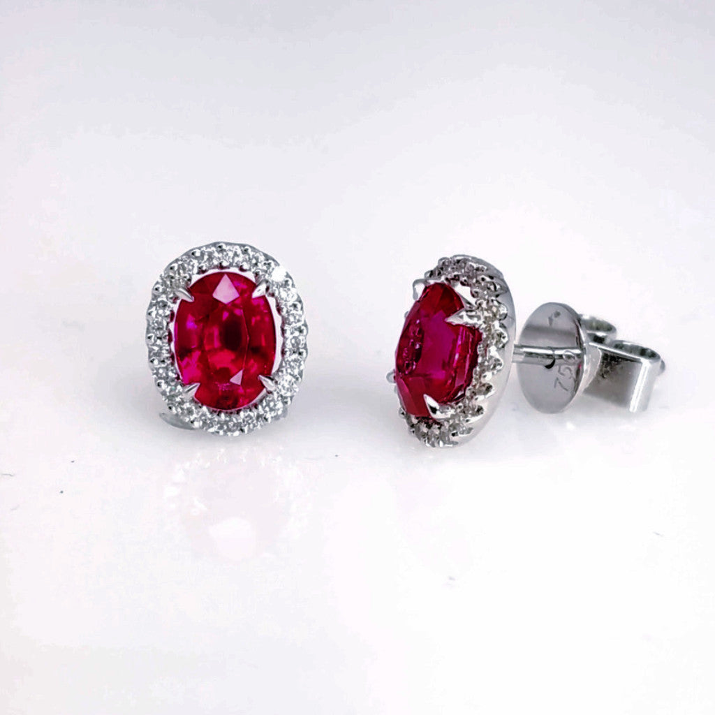 "EARR00619" Ruby & Diamond Oval Stud Earrings