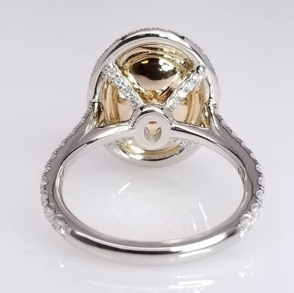 4.56 Total Carat Oval Pink Sapphire and Diamond Double Halo Pave-Set Ladies Ring. GIA Certified.