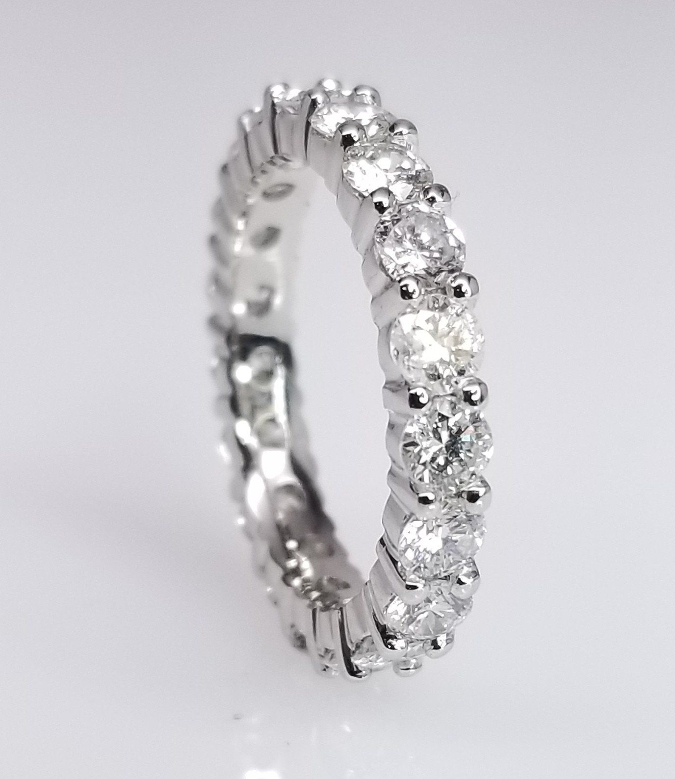 "ETNBD03039" Diamond Wedding Eternity Band Shared Prong Setting in 14K White Gold with White Brilliant Cut Diamonds ETNBD03039