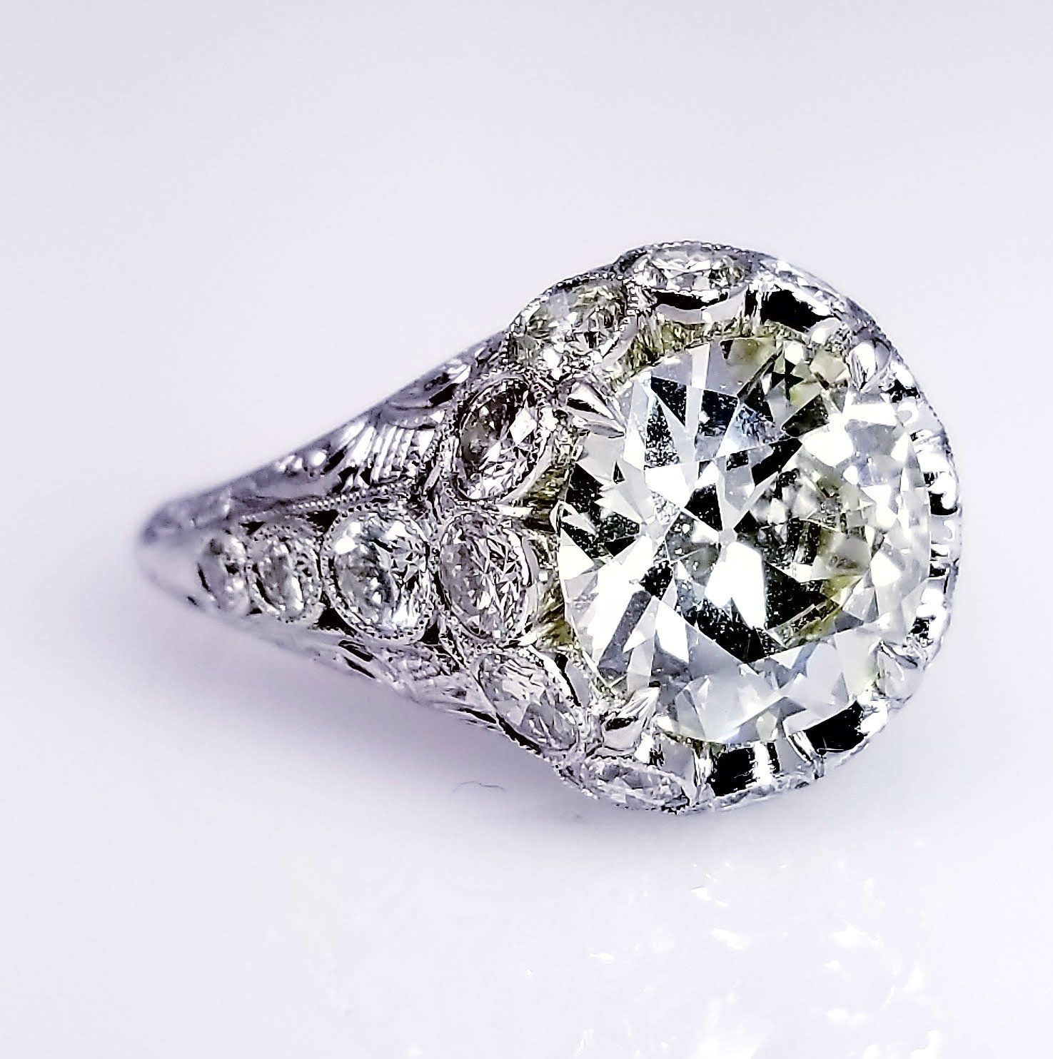 "ENGR02673" Edwardian Style Old European Diamond Cut Ring