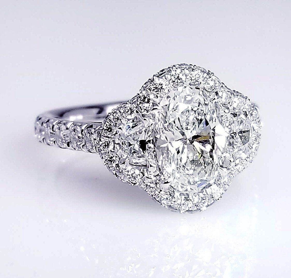 "ENGR02915" Oval Diamond Three Stone Diamond Ring