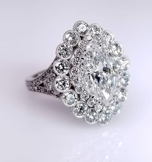 "ENGR02566" Exquisite Vintage Style Marquise Diamond Ring