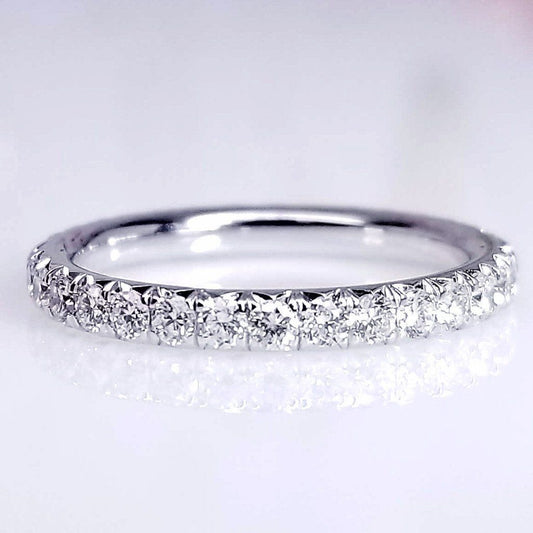 "ETNBD03011" French Pave Thin Diamond Eternity Band in 18K White Gold