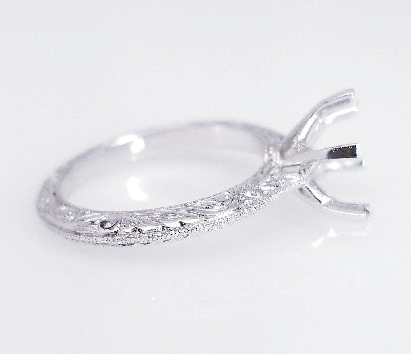 "ENGR02580" Six Prong Hand Engraved Diamond Engagement Ring Setting