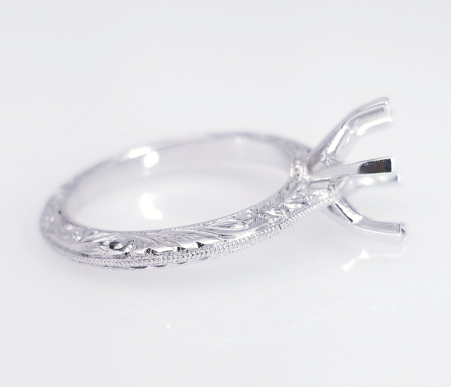 "ENGR02580" Six Prong Hand Engraved Diamond Engagement Ring Setting