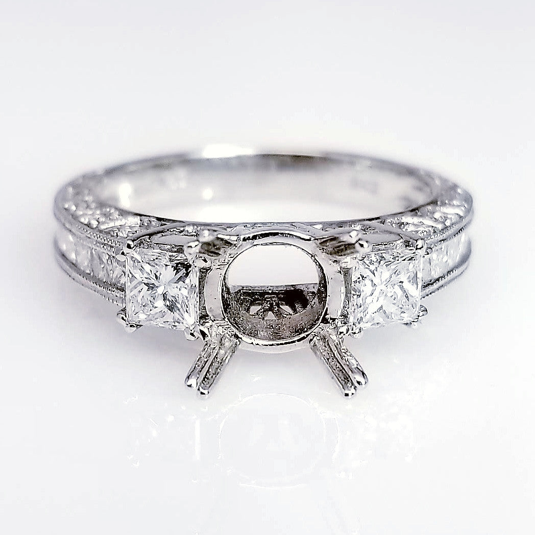 "ENGR01504" Vintage Inspired There Stone Diamond Engagement Ring