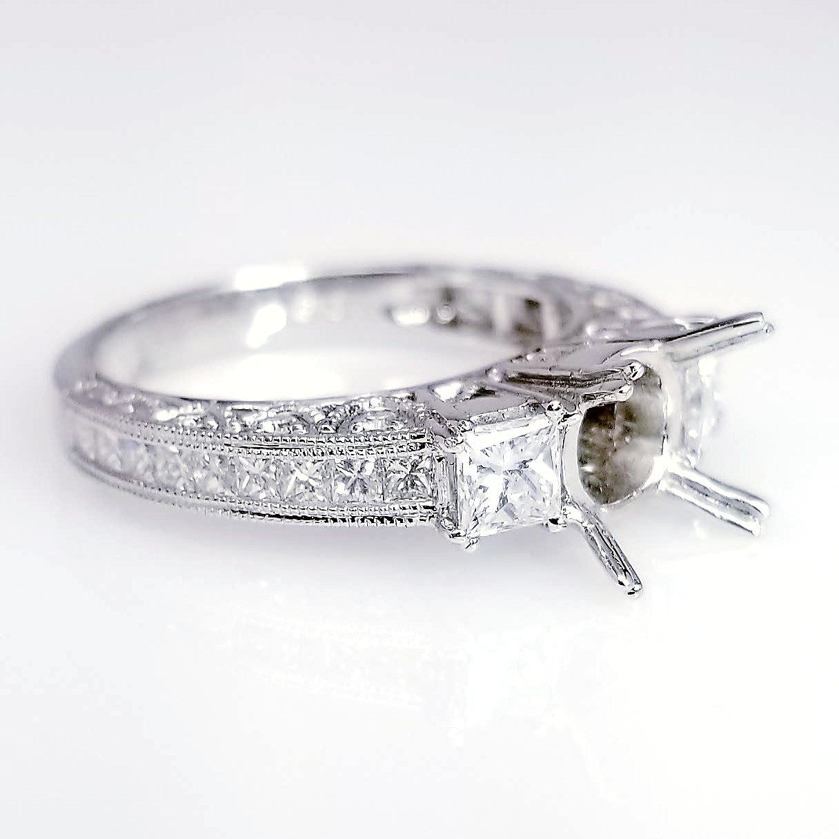 "ENGR01504" Vintage Inspired There Stone Diamond Engagement Ring