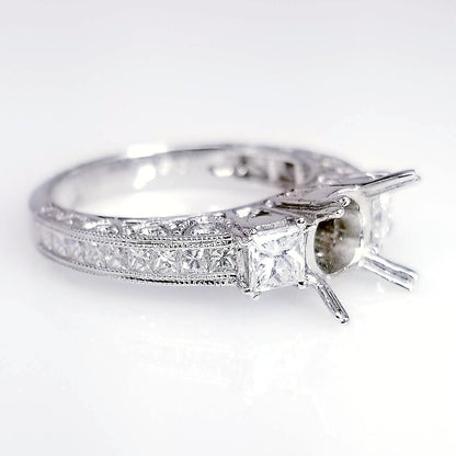 "ENGR01504" Vintage Inspired There Stone Diamond Engagement Ring